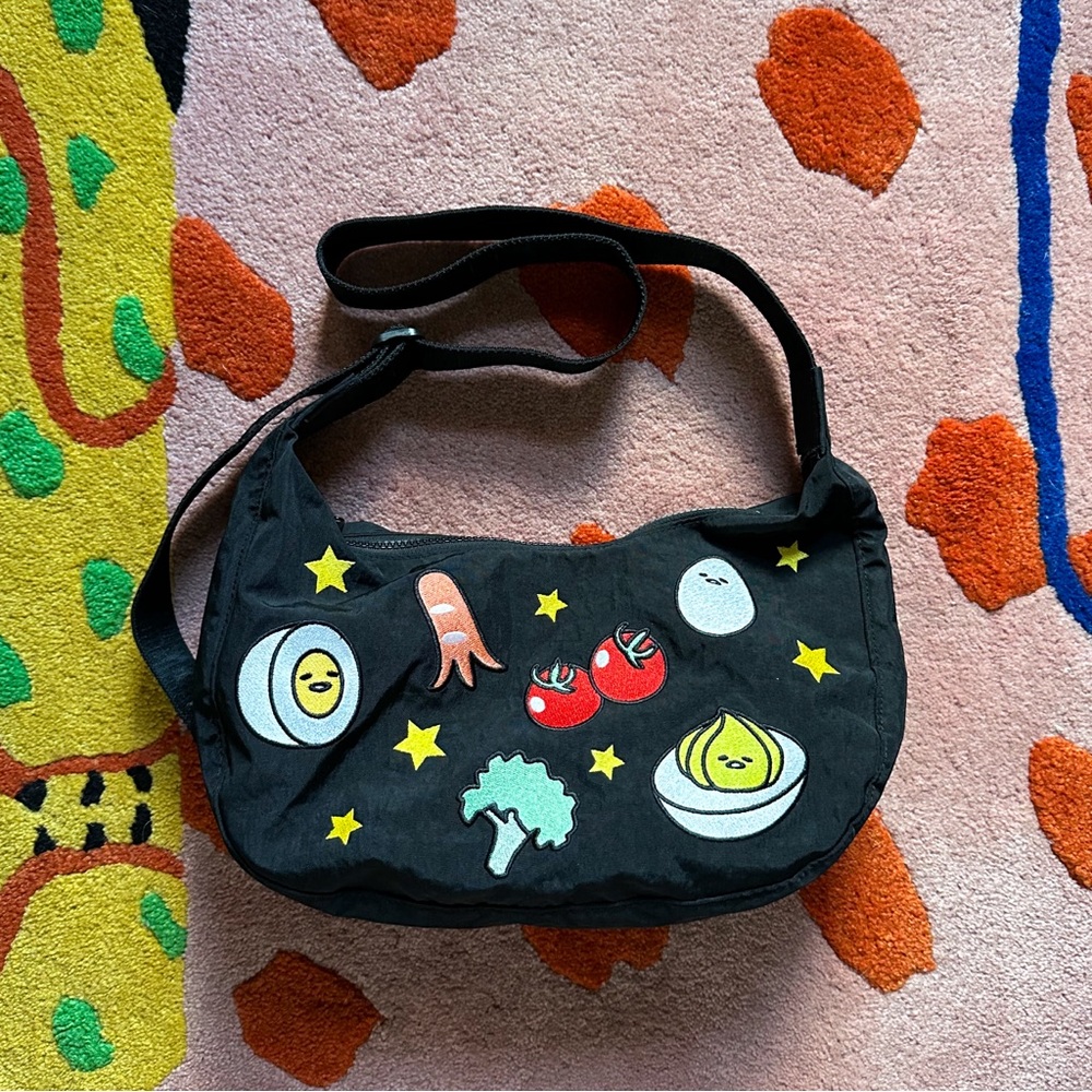Gudetama x Baggu Embroidered Nylon medium Crescent Bag
